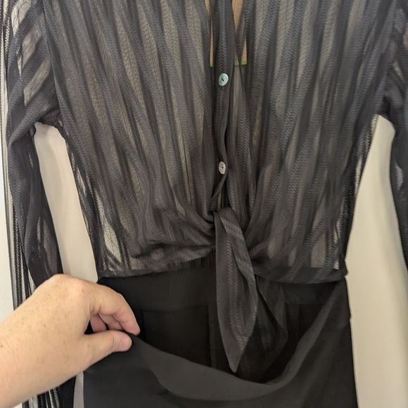 Bill Hallman Sheer Striped Pencil Midi Dress Retro Wiggle - Picture 13 of 15